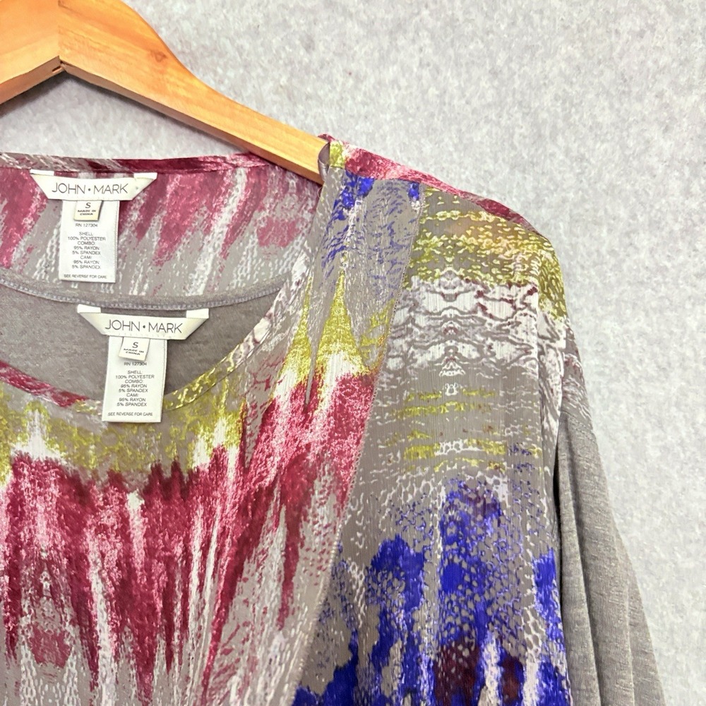 John Mark Mixed Fabric Popover Top Layered Long Sleeve Sz Small Artsy Draped - Picture 4 of 7